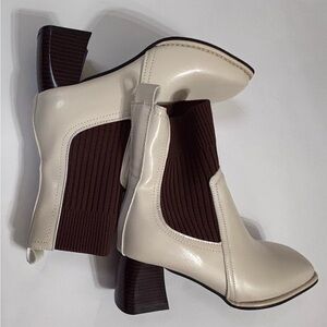 Cream and Brown Ankle Boots Sz 39